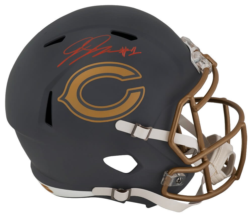 Jaylon Johnson Signed Chicago Bears Slate Helmet with COA: Jaylon Johnson Signed Chicago Bears Slate Helmet with COA This is a signed Chicago Bears Slate Riddell full-size speed replica helmet by Jaylon Johnson, perfect for any football enthusiast or collecto