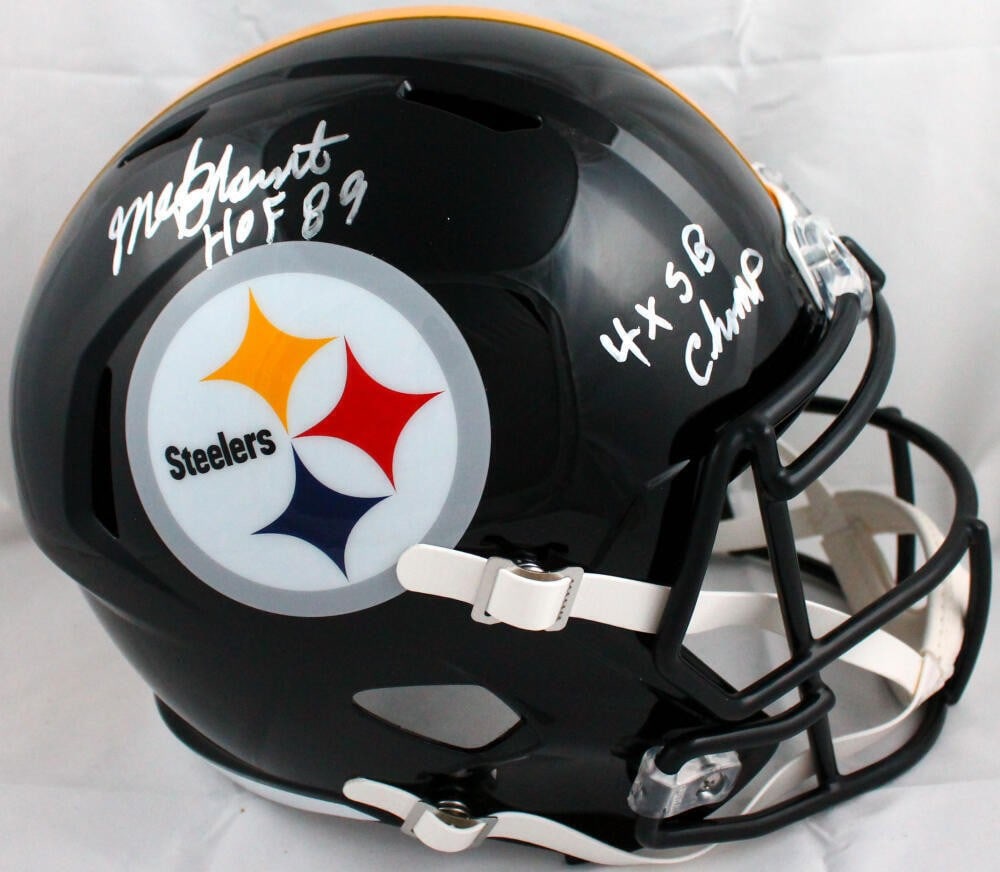 Mel Blount Autographed Pittsburgh Steelers Full Size Helmet Beckett Authenticated: Mel Blount Autographed Pittsburgh Steelers Full Size Helmet Beckett Authenticated This is an original full-size speed helmet signed by Mel Blount, a legendary player for the Pittsburgh Steelers. Recog