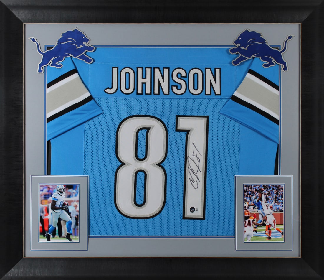 Calvin Johnson Signed Blue Pro Style Framed Jersey BAS Witnessed Detroit Lions (1 of 1)