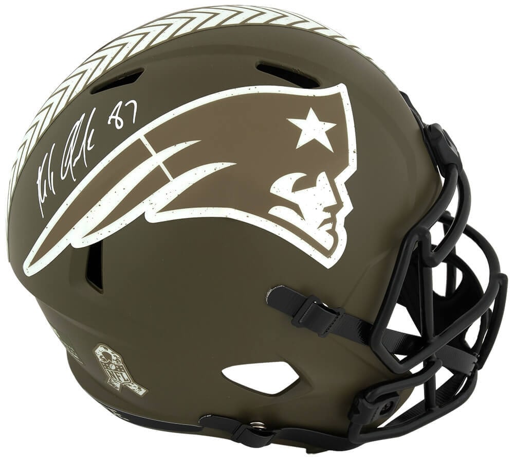 Rob Gronkowski Signed Patriots Salute to Service Riddell Helmet COA: Rob Gronkowski Signed Patriots Salute to Service Riddell Helmet COA Celebrate your passion for football with this signed Rob Gronkowski New England Patriots Salute to Service Riddell full-size speed r