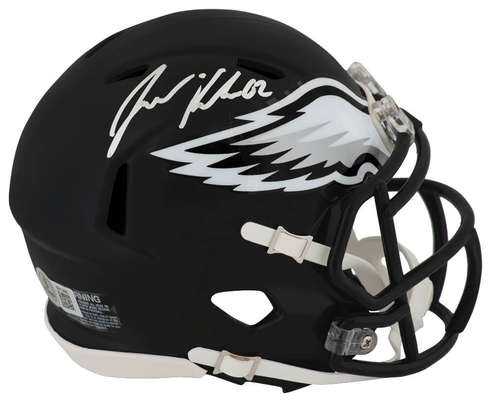 Jason Kelce Autographed Philadelphia Eagles Black Mini Helmet with Beckett COA: Jason Kelce Autographed Philadelphia Eagles Black Mini Helmet with Beckett COA This black Riddell Speed mini helmet is signed by Jason Kelce, the renowned center for the Philadelphia Eagles. The helme