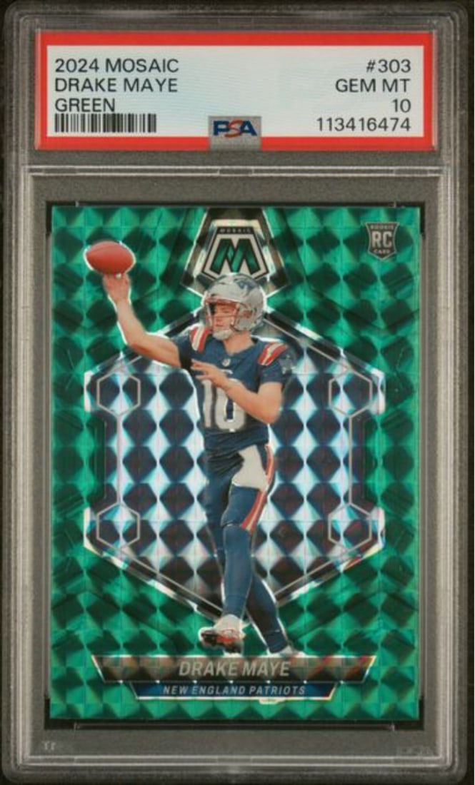 2024 Panini Mosaic Drake Maye #303 Green Rookie Card PSA 10 Gem Mint (1 of 2)
