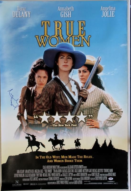 Angelina Jolie True Women Signed 27x40 Poster PSA/DNA Certified: Angelina Jolie True Women Signed 27x40 Poster PSA/DNA Certified This authentic 27x40 poster features the signature of Angelina Jolie, known for her role in the film "True Women." The poster is certifi