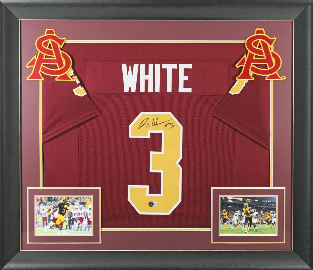 Rachaad White Signed Framed Jersey Arizona State Sun Devils BAS Authenticated: Rachaad White Signed Framed Jersey Arizona State Sun Devils BAS Authenticated This autographed Maroon Pro Style Framed Jersey features the signature of Rachaad White, a standout player from the Arizon