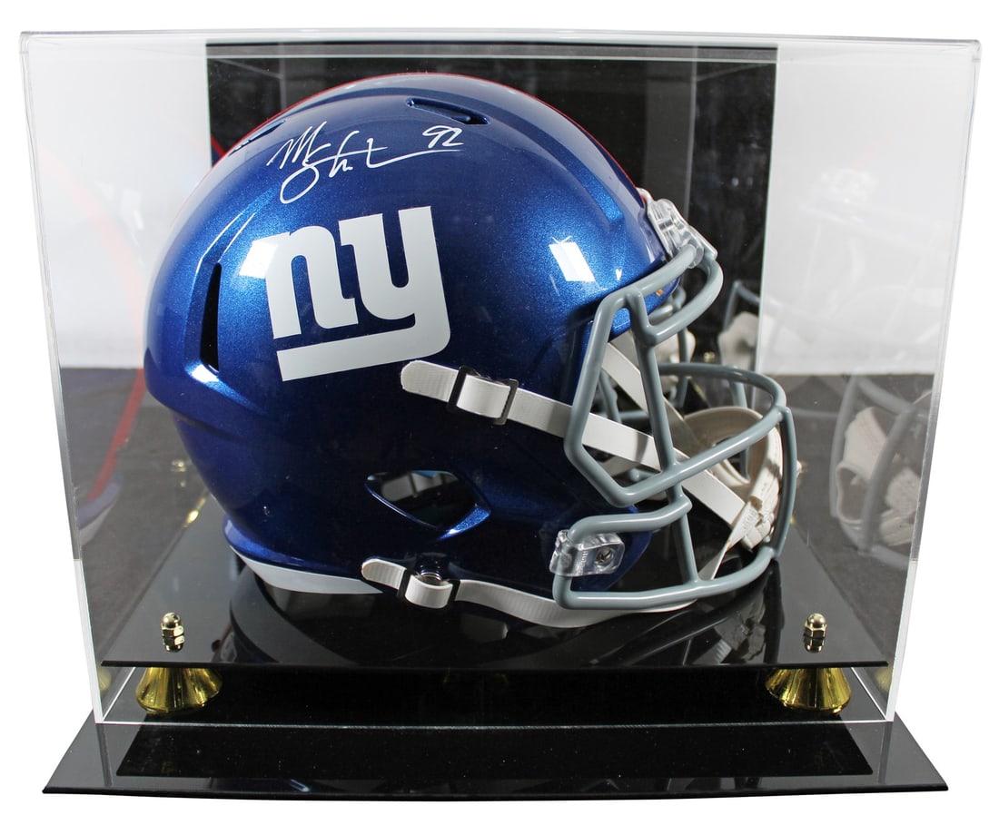 Michael Strahan Signed New York Giants Full Size Helmet with Beckett COA: Michael Strahan Signed New York Giants Full Size Helmet with Beckett COA Showcase your fandom with this autographed full-size Speed Replica helmet signed by Michael Strahan, legendary defensive end of