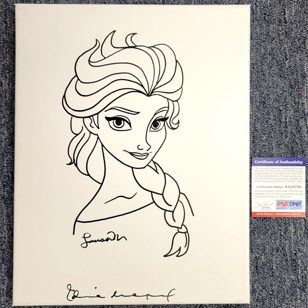 Idina Menzel Signed Frozen Elsa 11x14 Canvas Sketch Beckett Authenticated: Idina Menzel Signed Frozen Elsa 11x14 Canvas Sketch Beckett Authenticated This unique piece features an original canvas sketch of Elsa from the beloved movie Frozen, hand-signed by Idina Menzel, the v