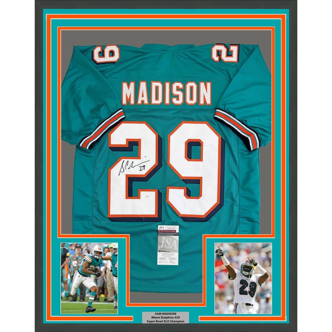 Framed Signed Sam Madison Miami Dolphins Jersey with JSA COA 35x39 (1 of 2)