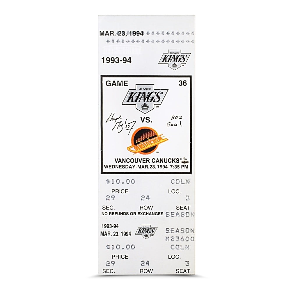 Wayne Gretzky Autographed 13X32 Photo Limited Edition 802 Goals #/99: Wayne Gretzky Autographed 13X32 Photo Limited Edition 802 Goals #/99 Celebrate hockey history with this limited edition Wayne Gretzky signed autographed photo mega ticket, commemorating his legendary