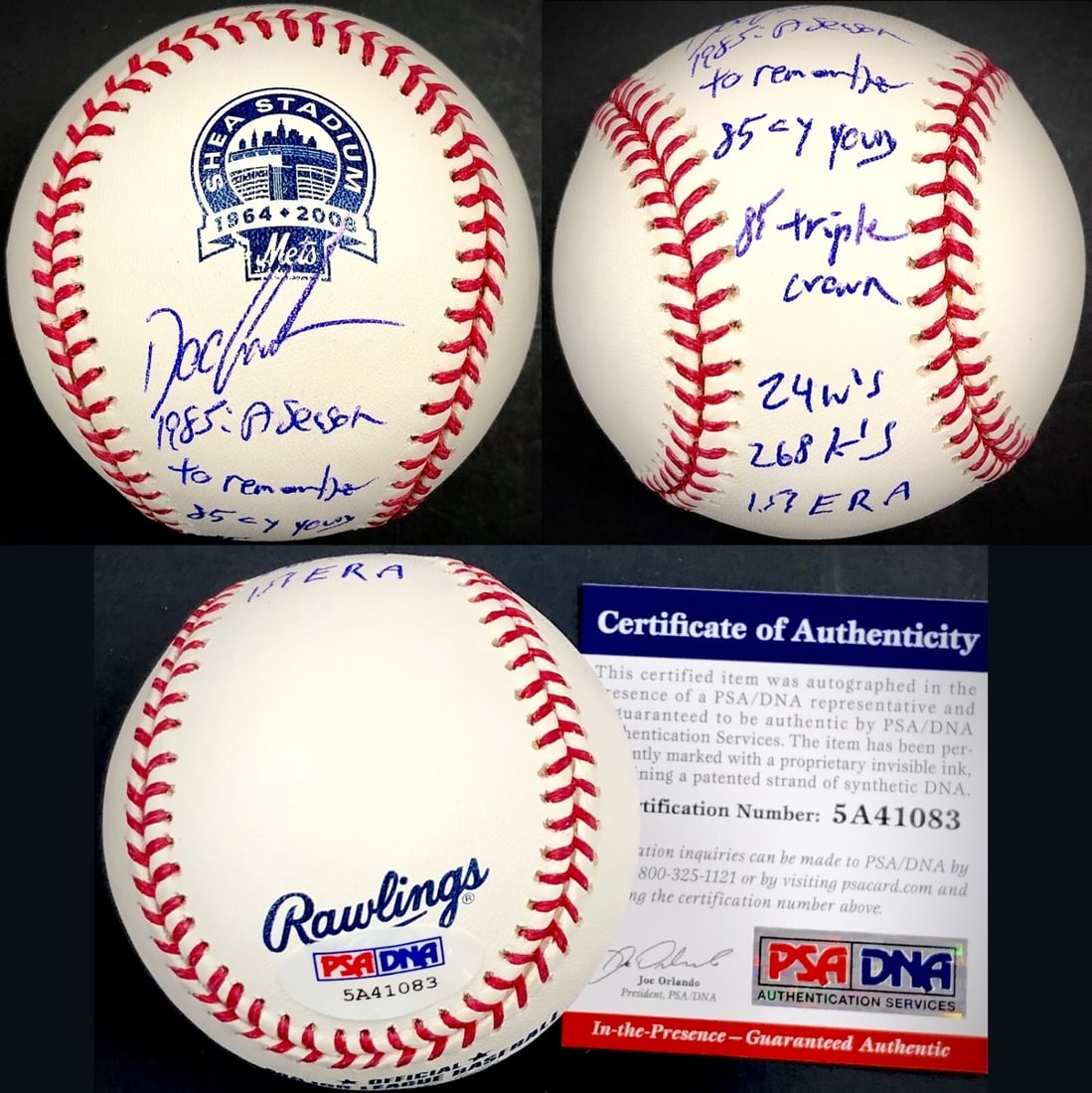 Dwight Doc Gooden Signed Baseball Mets 1985 PSA Authenticated (1 of 5)