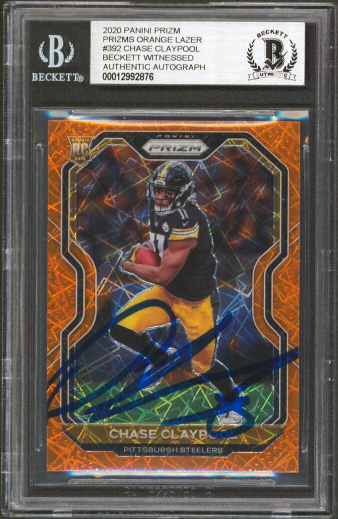 Chase Claypool Signed 2020 Panini Prizm Orange Lazer Rookie Card Beckett Authenticated (1 of 2)