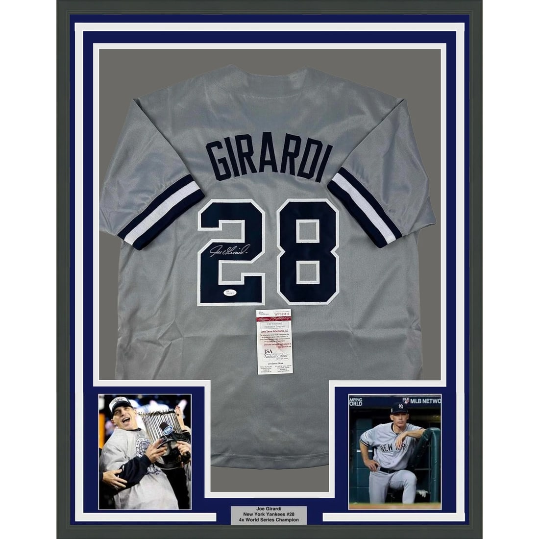 Framed Autographed Joe Girardi New York Yankees Jersey with JSA COA: Framed Autographed Joe Girardi New York Yankees Jersey with JSA COA Celebrate the legacy of Joe Girardi with this professionally framed autographed New York Yankees jersey. This unique piece features