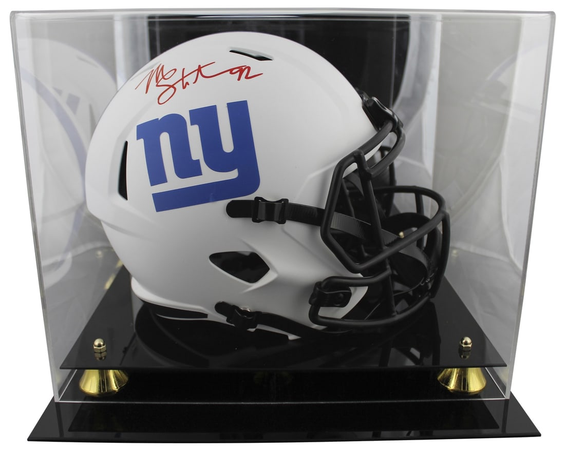 Michael Strahan Signed Lunar Full Size Helmet with Beckett Authentication: Michael Strahan Signed Lunar Full Size Helmet with Beckett Authentication Celebrate your fandom with this autographed Lunar Full Size Speed Replica Helmet, personally signed by NFL legend Michael Stra