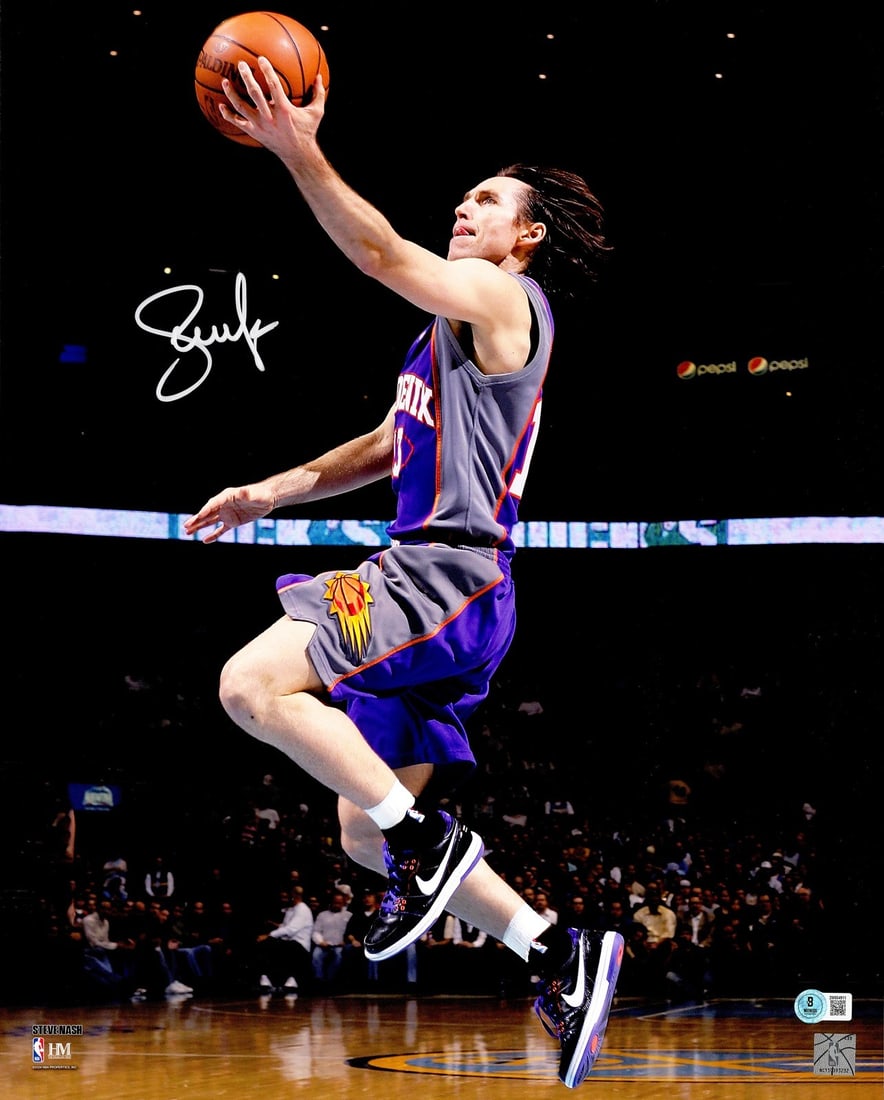 Steve Nash Signed 16x20 Phoenix Suns Photograph Beckett Authenticated: Steve Nash Signed 16x20 Phoenix Suns Photograph Beckett Authenticated This 16x20 photo features Steve Nash of the Phoenix Suns and has been hand-signed by the Hall of Fame player. The autograph has be
