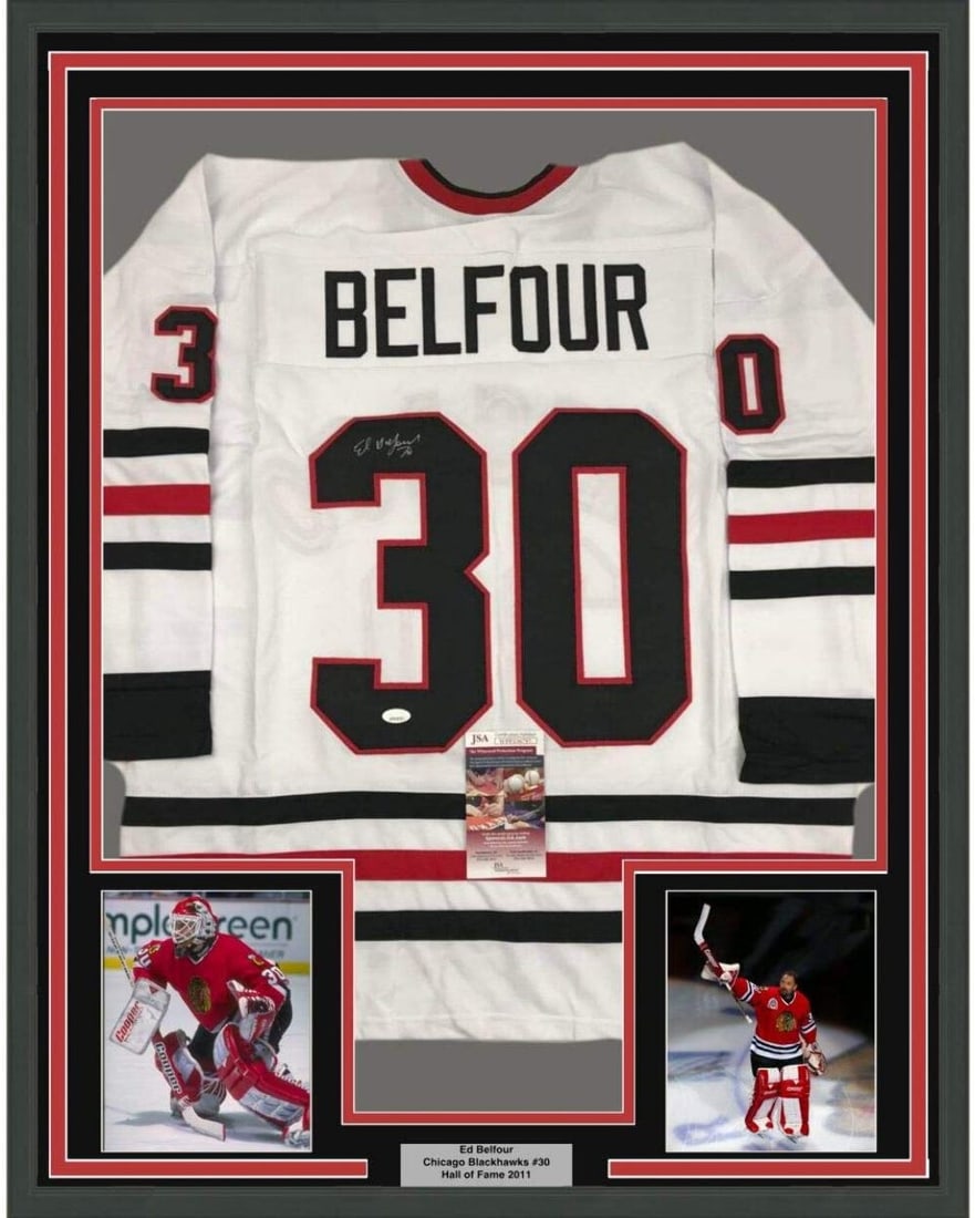Framed Autographed Ed Belfour Chicago Blackhawks Jersey with JSA COA (1 of 2)