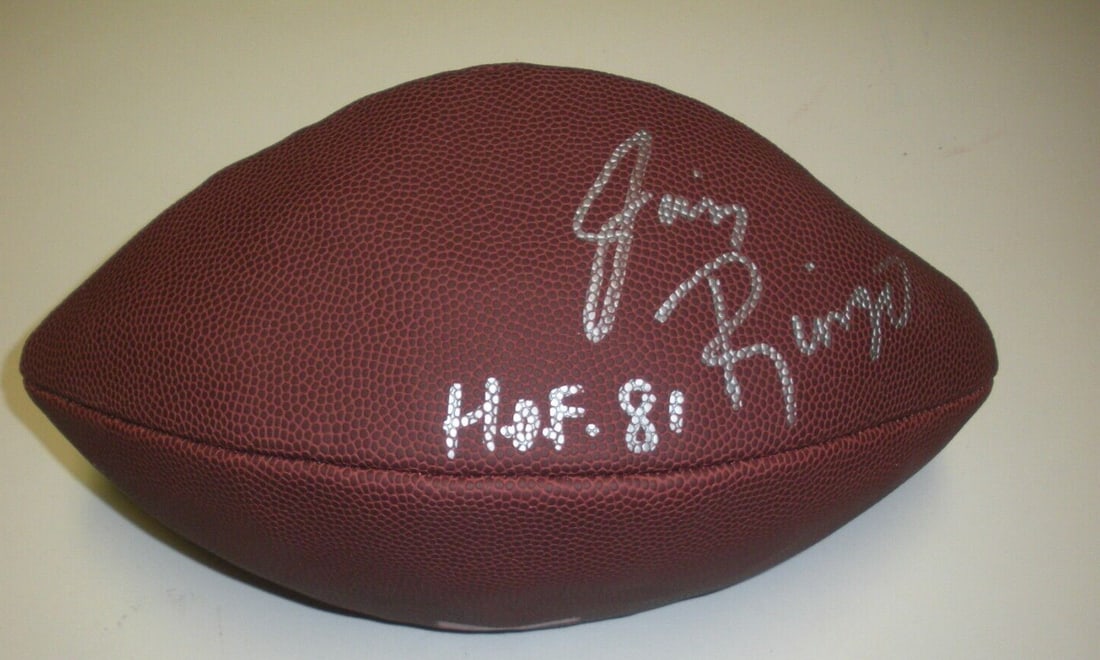 Jim Ringo Signed Football HOF 1981 with COA Green Bay Packers: Jim Ringo Signed Football HOF 1981 with COA Green Bay Packers This collectible football features the autograph of Jim Ringo, a Hall of Fame inductee in 1981, and is a must-have for fans of the Green B
