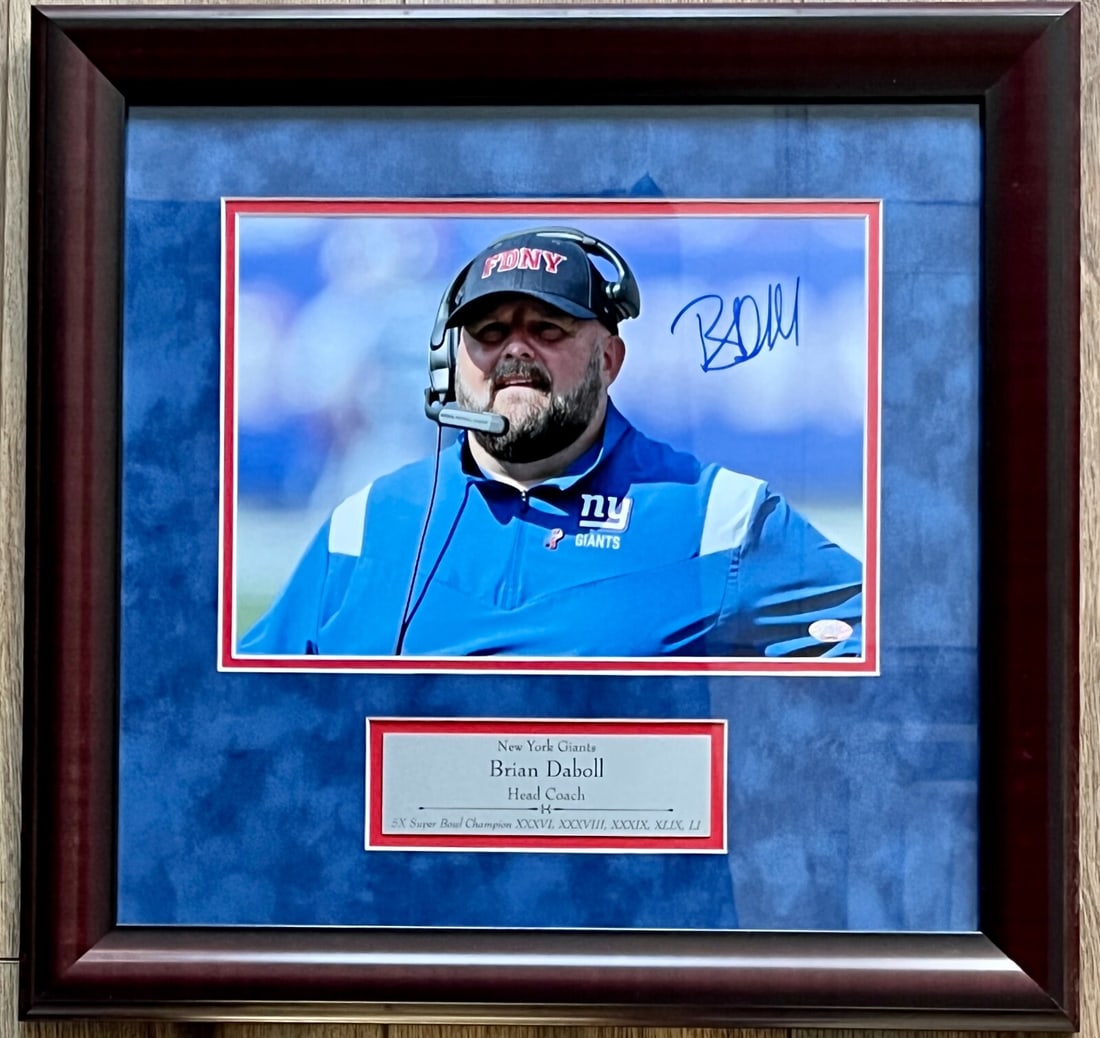 Brian Daboll Signed Custom Framed Display New York Giants Photo: Brian Daboll Signed Custom Framed Display New York Giants Photo This is a stunning, custom framed display featuring a color photo of Brian Daboll, the head coach of the New York Giants, who has signed