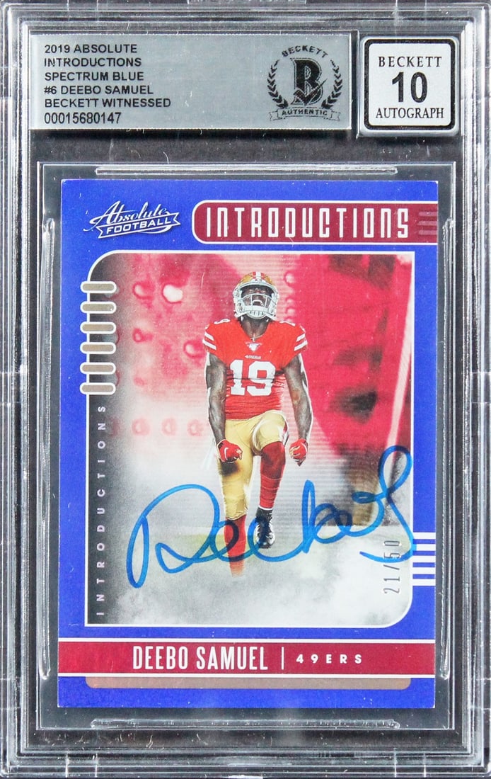Deebo Samuel Signed 2019 Absolute Spectrum Blue Rookie Card #21/50 Gem Mint 10 Beckett (1 of 2)