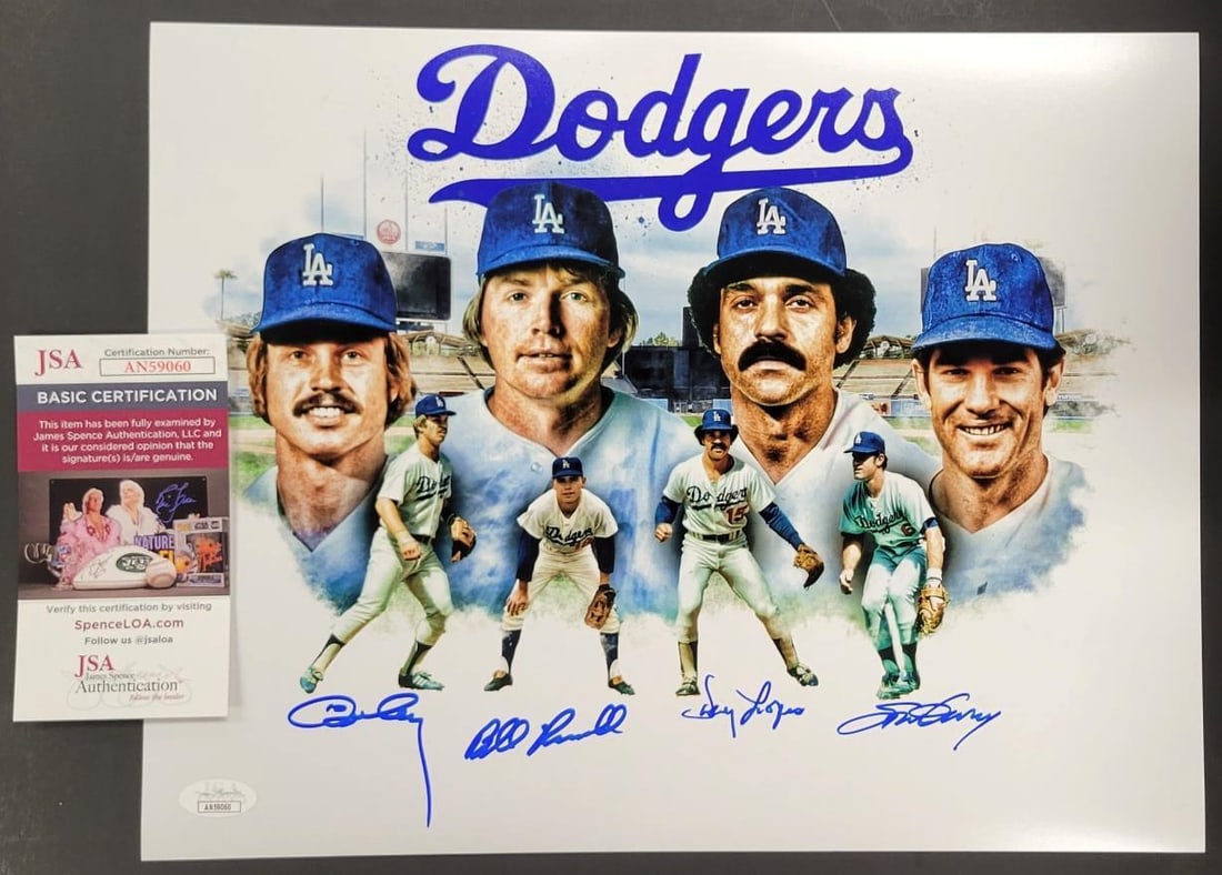 Signed Dodgers Infield 11x14 Photo Garvey Russell Lopes Cey BAS (1 of 4)