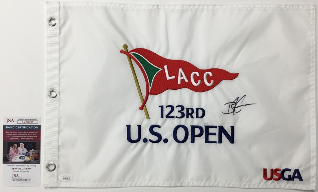 Brian Harman Signed LACC US Open Pin Flag JSA Authenticated: Brian Harman Signed LACC US Open Pin Flag JSA Authenticated This is an official pin flag from the 123rd LACC US Open, signed by PGA star Brian Harman. The signature has been authenticated by James Spe