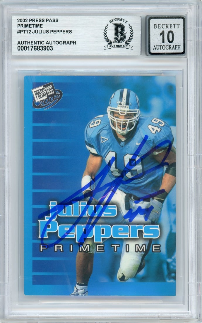 Julius Peppers Rookie Hand Signed 2002 Press Pass Primetime Panthers BGS Auto 10 (1 of 2)