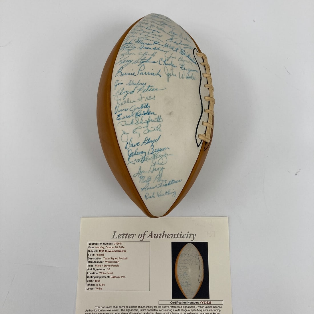 1961 Cleveland Browns Team Signed Football 35 Autographs JSA COA (1 of 12)