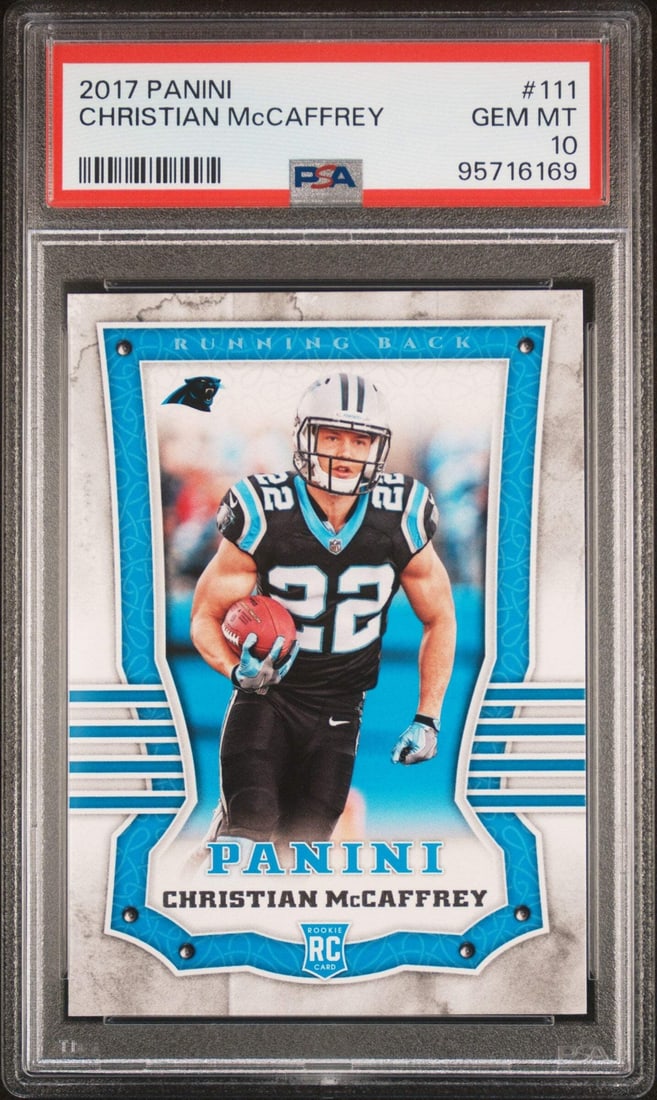 2017 Panini Christian McCaffrey #111 Rookie Football Card PSA 10 Authentic (1 of 2)