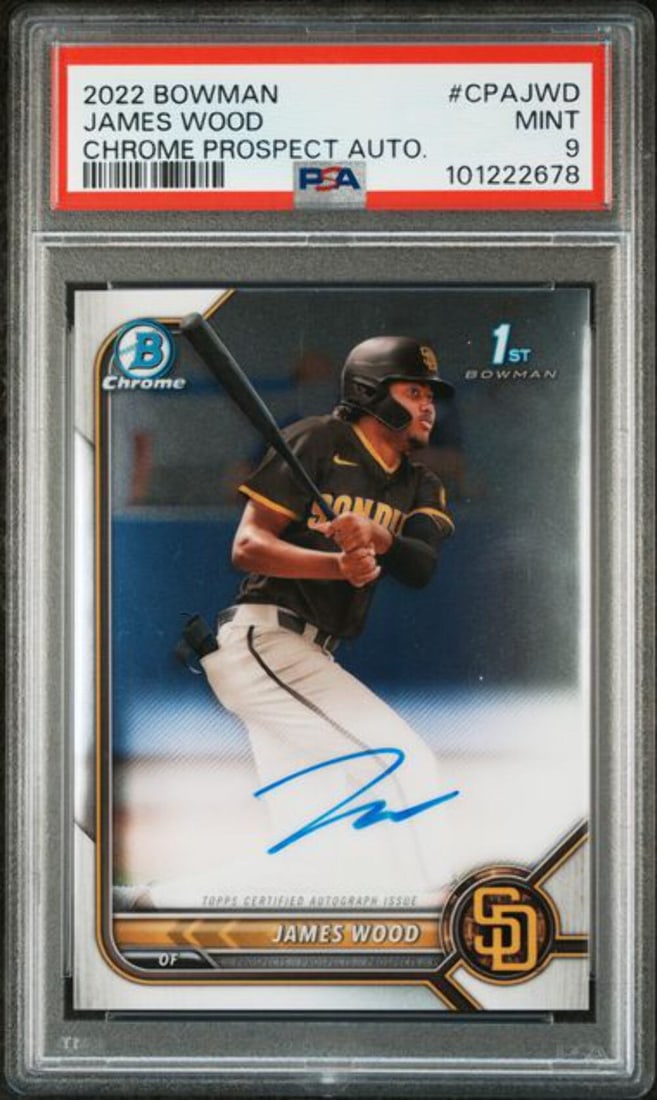 2022 Bowman Chrome James Wood 1st Auto Rookie Card PSA 9 (1 of 2)