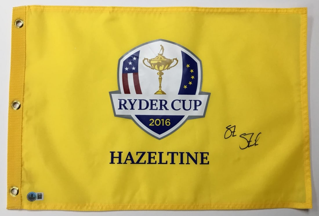 Steve Stricker Signed 2016 Ryder Cup Hazeltine Flag Beckett Authenticated BR77366: Steve Stricker Signed 2016 Ryder Cup Hazeltine Flag Beckett Authenticated BR77366 Celebrate the historic 2016 Ryder Cup with this official pin flag signed by PGA star Steve Stricker. This unique colle