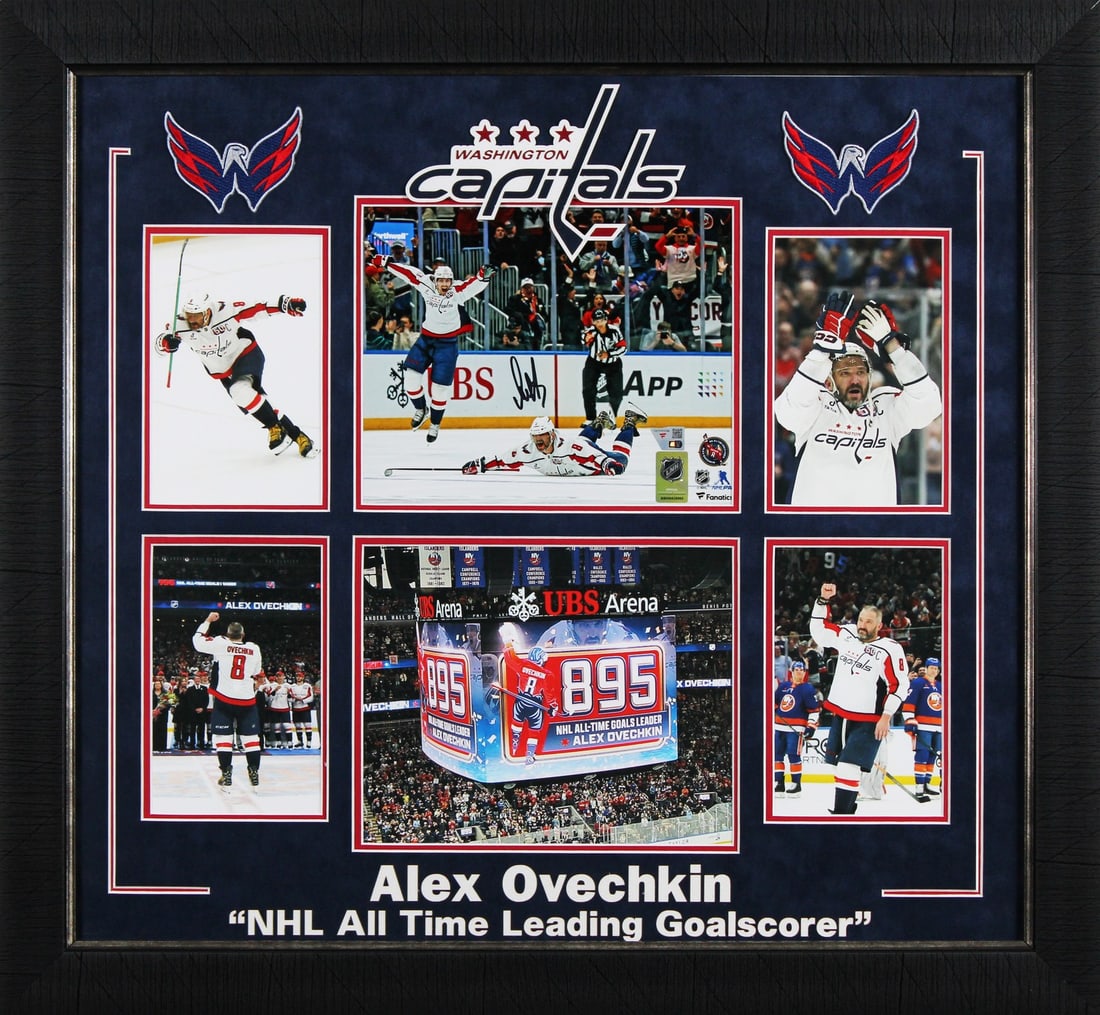 Alexander Ovechkin Signed 8x10 Framed 895th Goal Photo Washington Capitals: Alexander Ovechkin Signed 8x10 Framed 895th Goal Photo Washington Capitals Celebrate a milestone with this stunning 8x10 framed photo of Alexander Ovechkin scoring his 895th goal, personally signed by