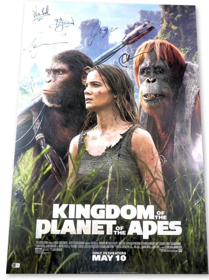 Kingdom of the Planet of the Apes Autographed 27x40 Poster Beckett Authenticated: Kingdom of the Planet of the Apes Autographed 27x40 Poster Beckett Authenticated Celebrate the cinematic world of 'Kingdom of the Planet of the Apes' with this stunning autographed 27x40 poster. This