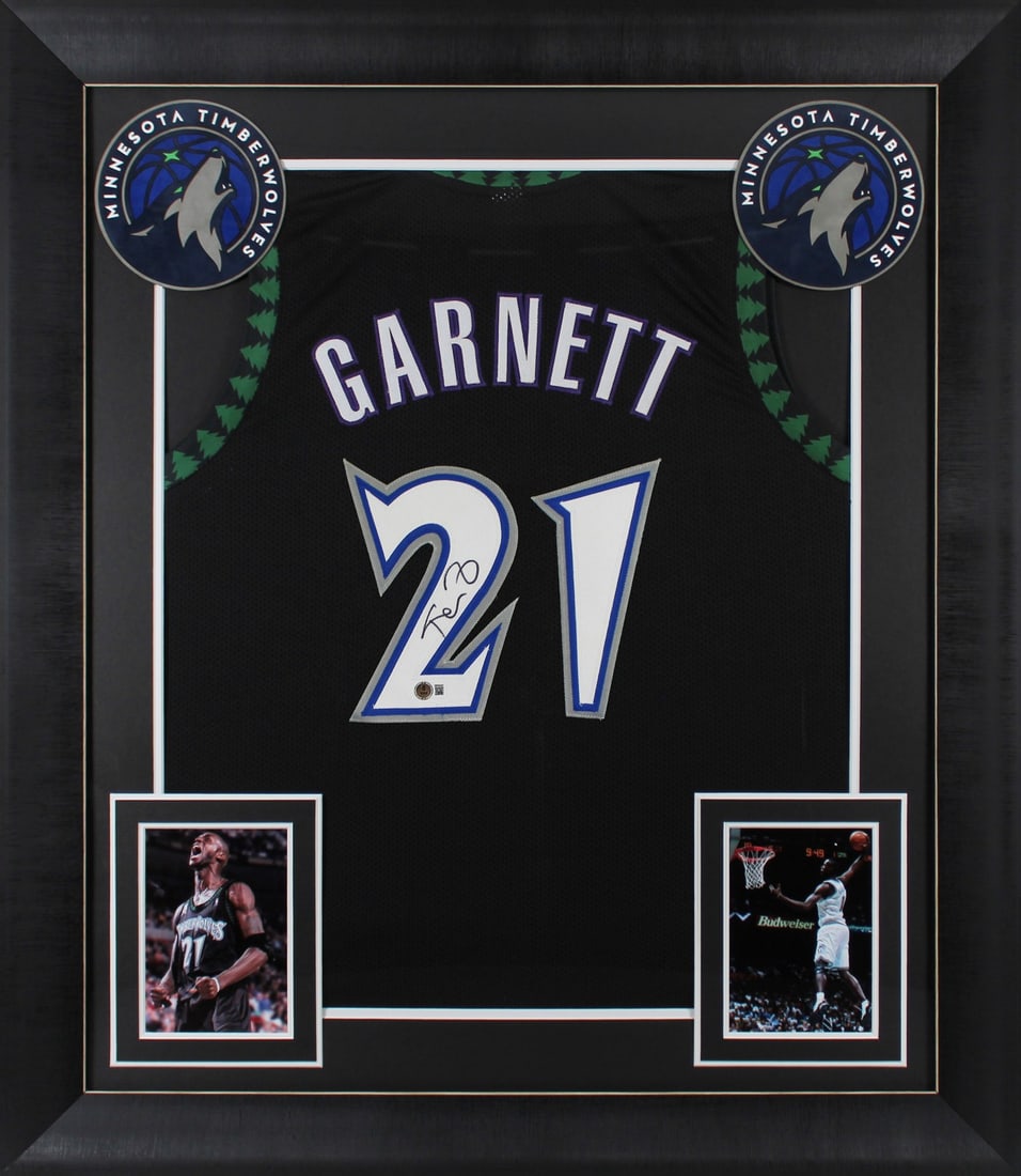 Kevin Garnett Signed Black Pro Style Jersey Framed BAS Witnessed (1 of 2)