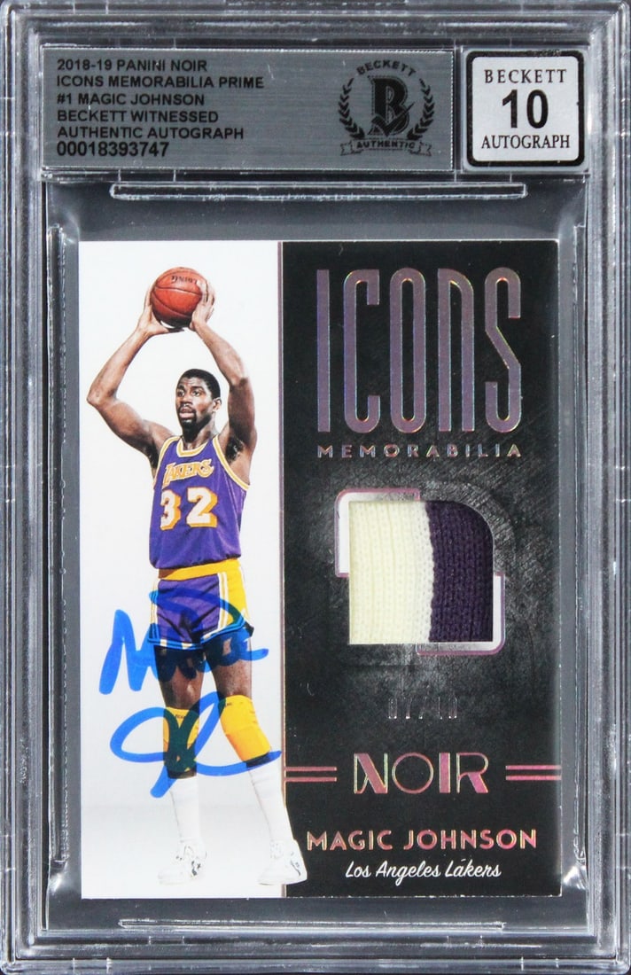 Magic Johnson Autographed 2018 Panini Noir #07/10 Card BAS Gem Mint 10 (1 of 2)
