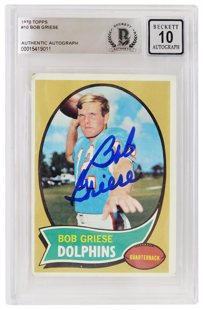 Bob Griese Signed 1970 Topps Dolphins Card #10 Beckett Mint 10 (1 of 2)