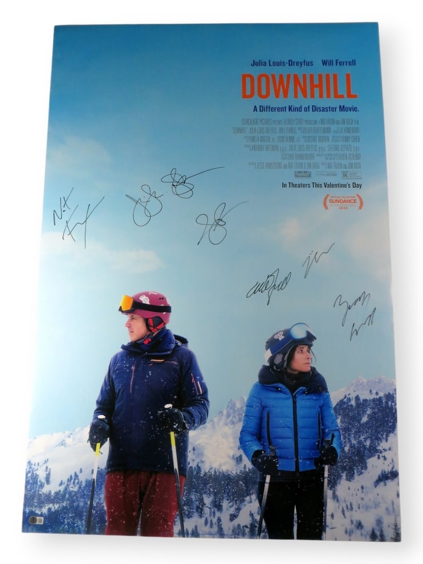 Downhill Cast Autographed 27x40 Poster Beckett Authenticated Ferrell Louis-Dreyfus +4: Downhill Cast Autographed 27x40 Poster Beckett Authenticated Ferrell Louis-Dreyfus +4 This original 27X40 poster features the signed autographs of the cast from the film Downhill, including Will Ferre