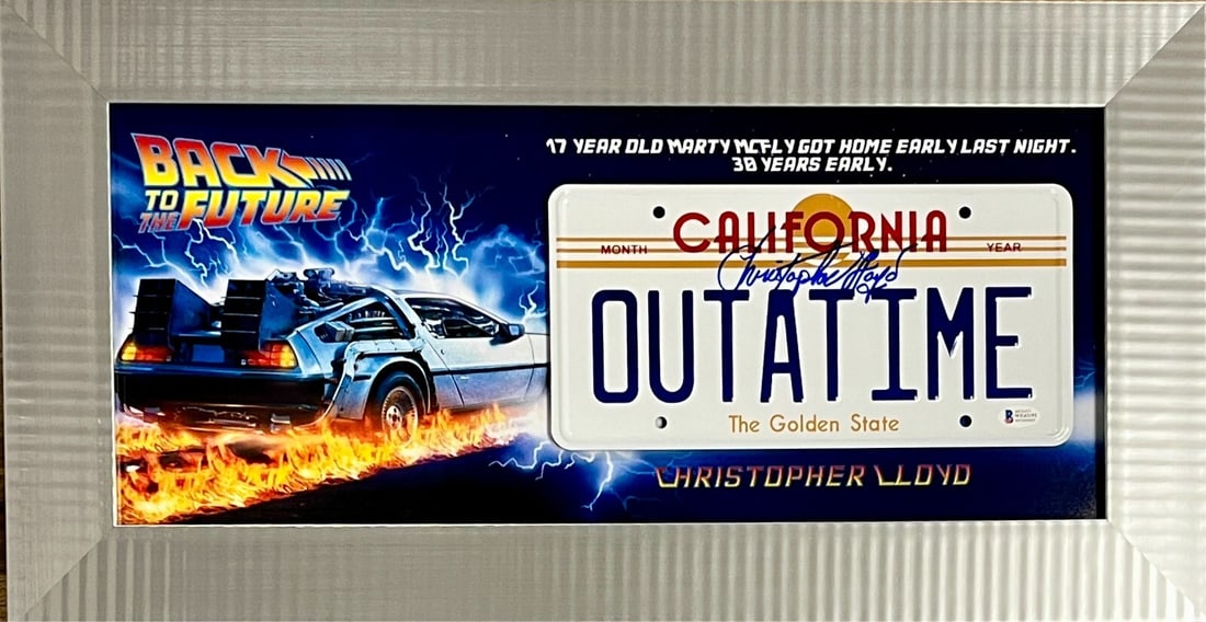 Christopher Lloyd Signed Outatime License Plate Framed Display Beckett Authenticated (1 of 3)