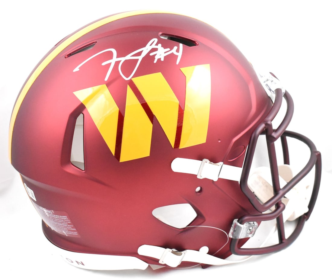 Frankie Luvu Autographed Washington Commanders Speed Helmet Beckett Holo: Frankie Luvu Autographed Washington Commanders Speed Helmet Beckett Holo This authentic Washington Commanders full-size speed helmet is signed by Frankie Luvu, making it a unique collectible for footb
