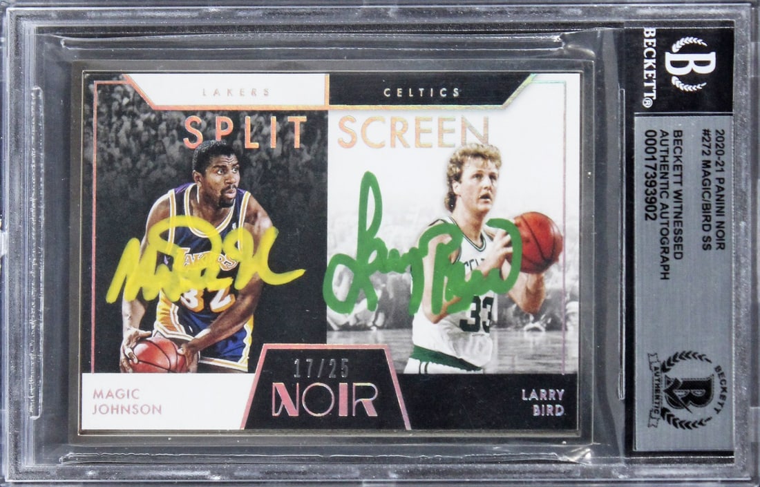 Larry Bird Magic Johnson Signed 2020 Panini Noir #17/25 BAS Authenticated Card (1 of 2)