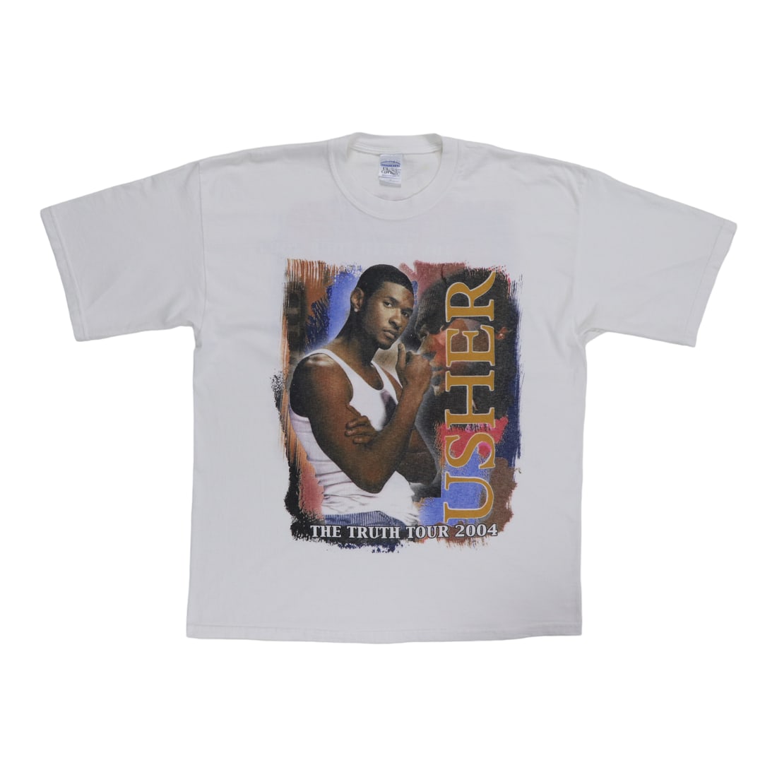 Vintage 2004 Tour T-Shirt Featuring Usher and Kanye West Graphics: Vintage 2004 Tour T-Shirt Featuring Usher and Kanye West Graphics This is an original vintage 2004 Usher Kanye West Tour shirt featuring front and back graphics. The shirt is made of 100% cotton in wh