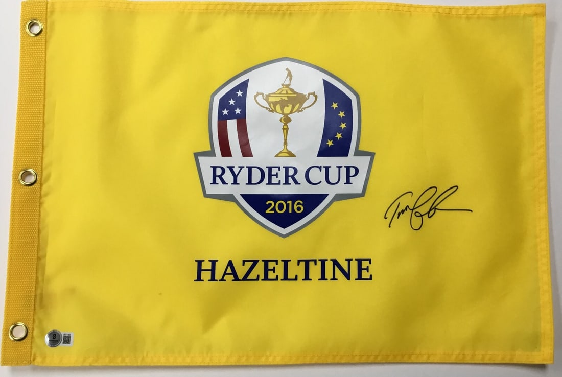 Tom Lehman Signed 2016 Ryder Cup Hazeltine Flag Beckett Authenticated BR77383: Tom Lehman Signed 2016 Ryder Cup Hazeltine Flag Beckett Authenticated BR77383 This official 2016 Ryder Cup Hazeltine pin flag is signed by PGA star Tom Lehman, making it a must-have for golf enthusias