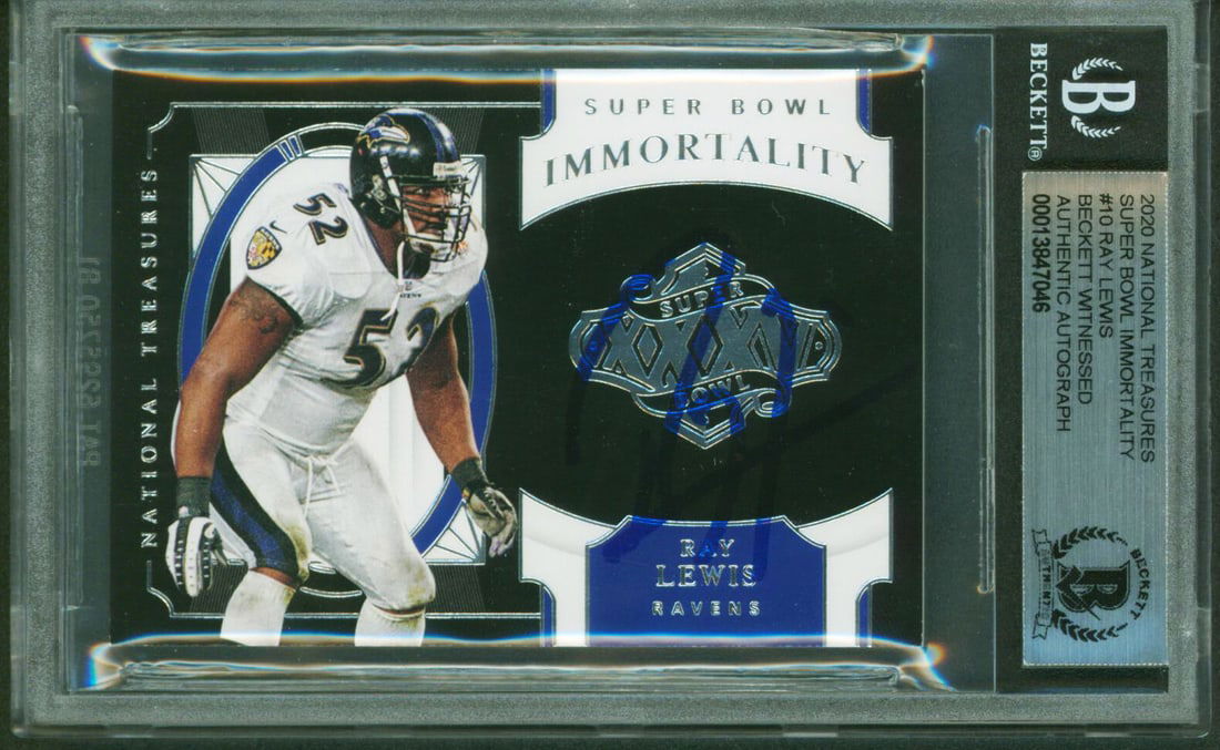 Ray Lewis Signed 2020 National Treasures SB Immortality #10 Card Beckett Authenticated (1 of 2)