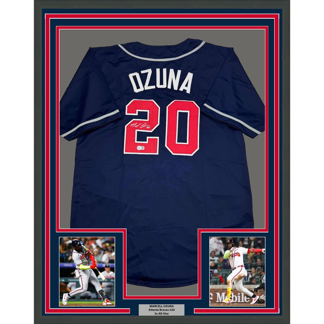 Framed Marcell Ozuna Autographed Jersey 35x39 Atlanta Braves BAS COA (1 of 2)