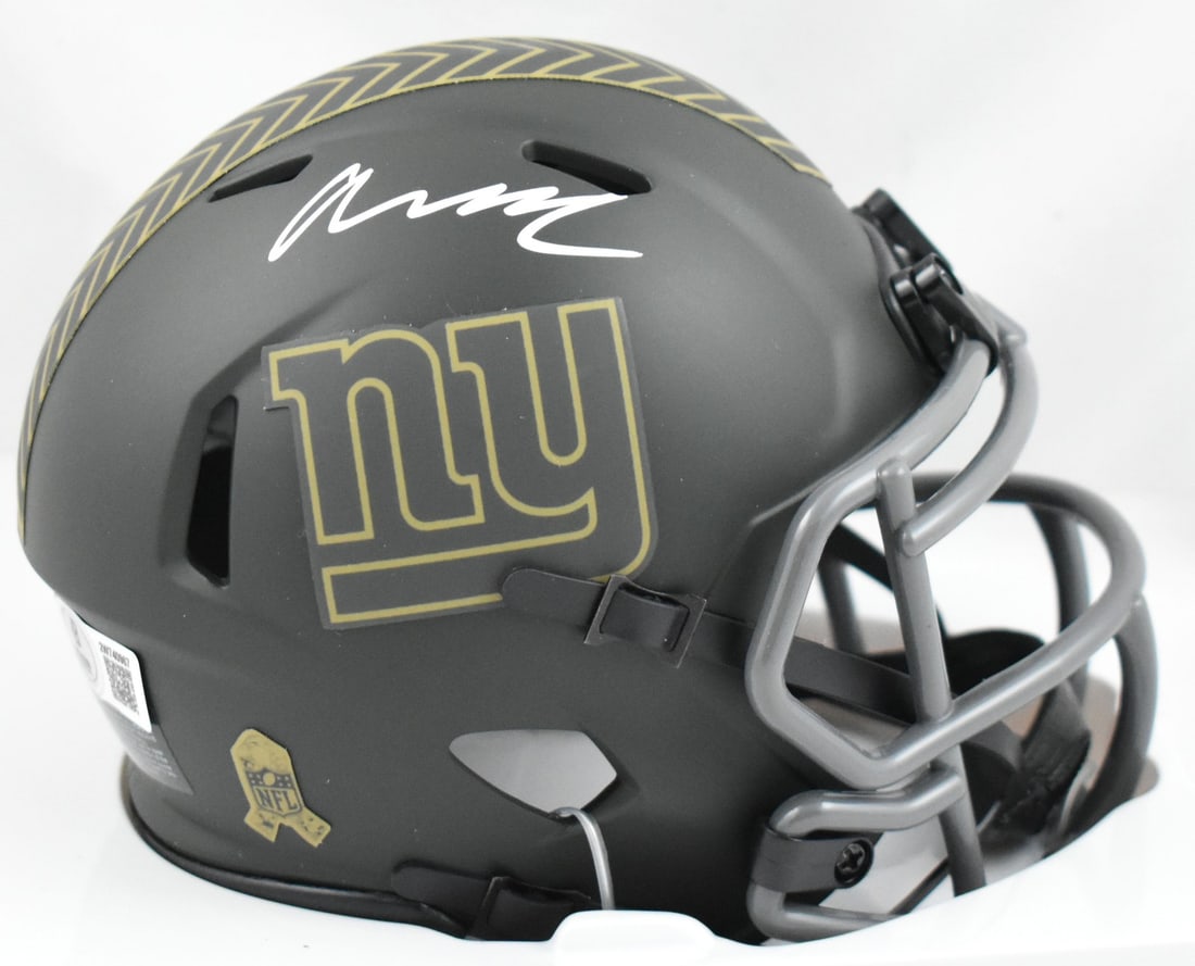 Abdul Carter Signed New York Giants Mini Helmet Beckett Authenticated: Abdul Carter Signed New York Giants Mini Helmet Beckett Authenticated This authentic mini helmet features the signature of Abdul Carter, a rising star in football. Representing the New York Giants, th
