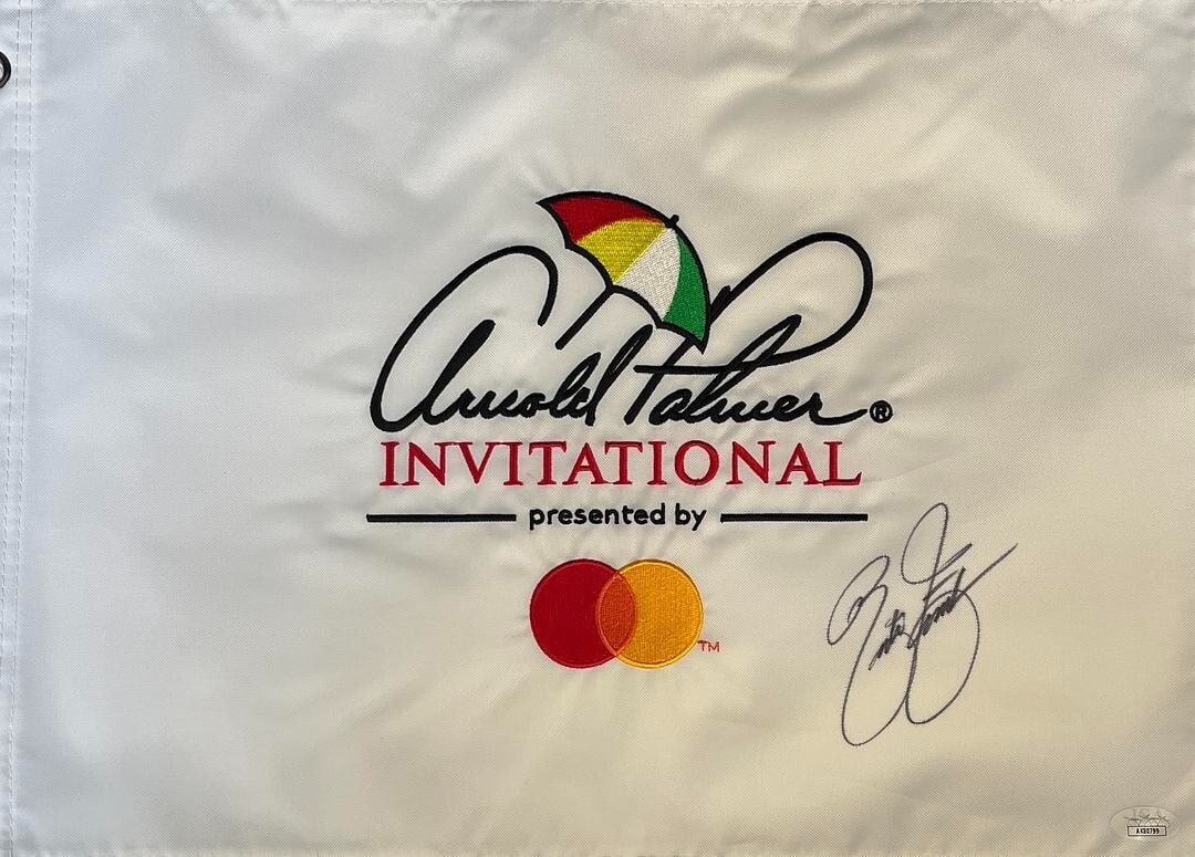 Rickie Fowler Signed Arnold Palmer Invitational Pin Flag JSA AK80799: Rickie Fowler Signed Arnold Palmer Invitational Pin Flag JSA AK80799 This is an official Arnold Palmer Invitational pin flag signed by professional golfer Rickie Fowler. The flag showcases Rickie Fowl