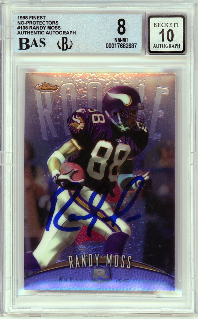 Randy Moss 1998 Finest Rookie Card Autograph BGS 8 Auto 10 Vikings #135 (1 of 2)
