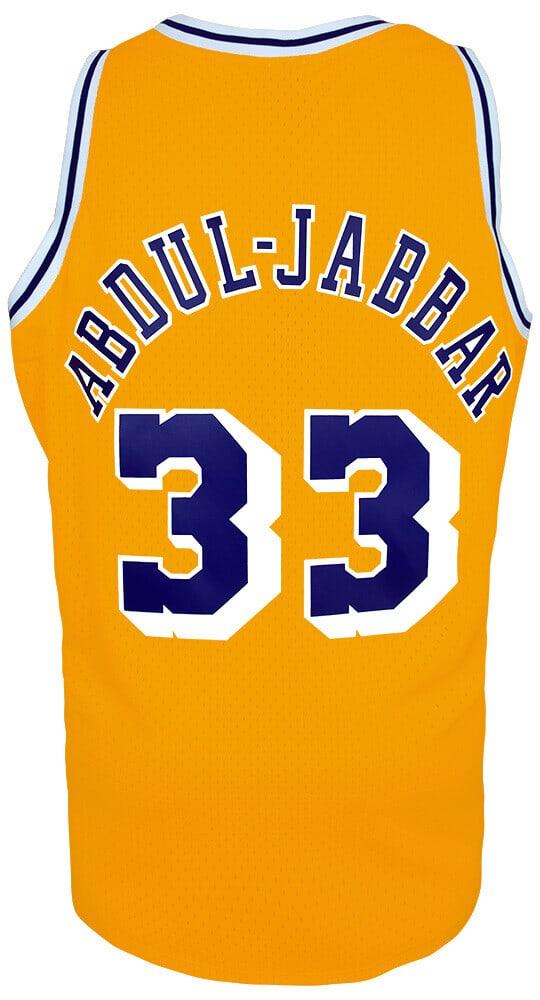 Kareem Abdul-Jabbar Lakers 1984 Style Mitchell & Ness NBA Jersey: Kareem Abdul-Jabbar Lakers 1984 Style Mitchell & Ness NBA Jersey Show your support for the Los Angeles Lakers with this authentic Kareem Abdul-Jabbar 1984 style Mitchell & Ness NBA swingman jersey. Cr
