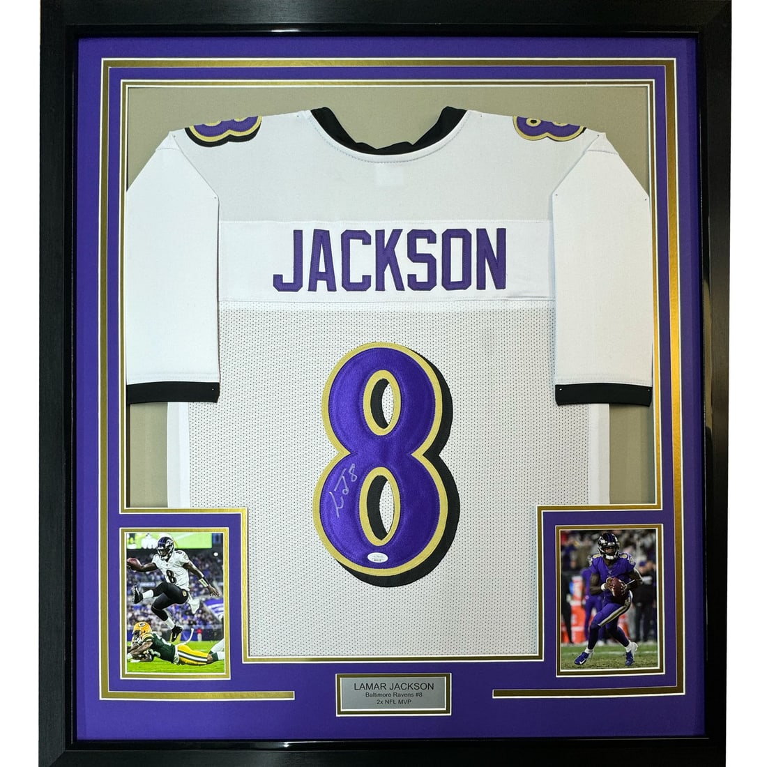 Framed Autographed Lamar Jackson Jersey Baltimore Ravens JSA COA 33x42 (1 of 2)