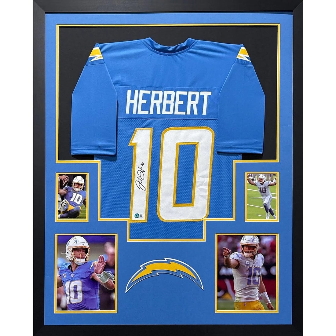 Justin Herbert Autographed Framed Jersey LA Chargers Beckett Authenticated 42x34 (1 of 2)