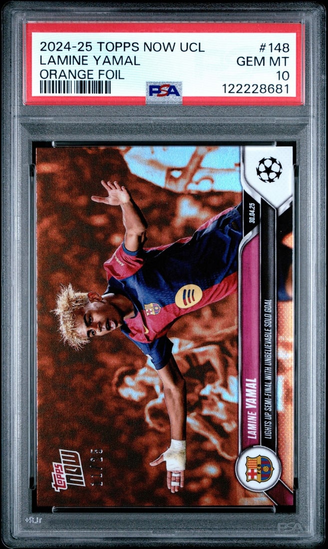 2024 Topps Now Lamine Yamal #148 Orange Foil RC /25 PSA 10 Soccer Card (1 of 2)