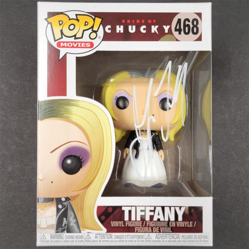 Jennifer Tilly Signed Tiffany Funko Pop Bride of Chucky Beckett Authenticated: Jennifer Tilly Signed Tiffany Funko Pop Bride of Chucky Beckett Authenticated This collectible item features a Jennifer Tilly signed Funko Pop figure of Tiffany from the iconic movie "Bride of Chucky.