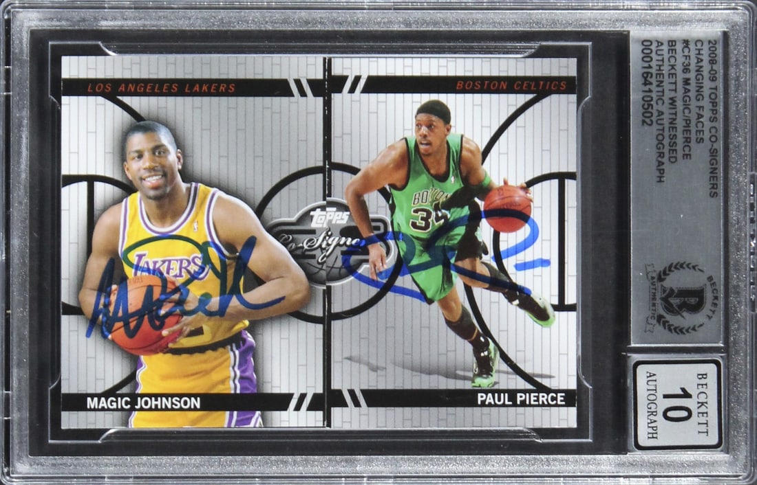 Magic Johnson Paul Pierce Signed 2008 Topps CF36 Card Gem Mint 10 Beckett Authenticated (1 of 2)